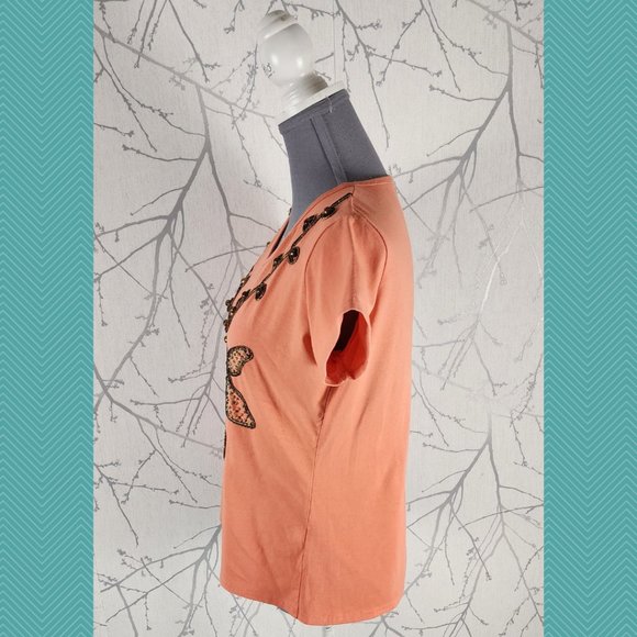 Custo Barcelona Orange Beaded Embroidered Cotton Tee - Picture 3 of 5